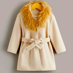 Toddler Girls Fuzzy Trim Belted Overcoat